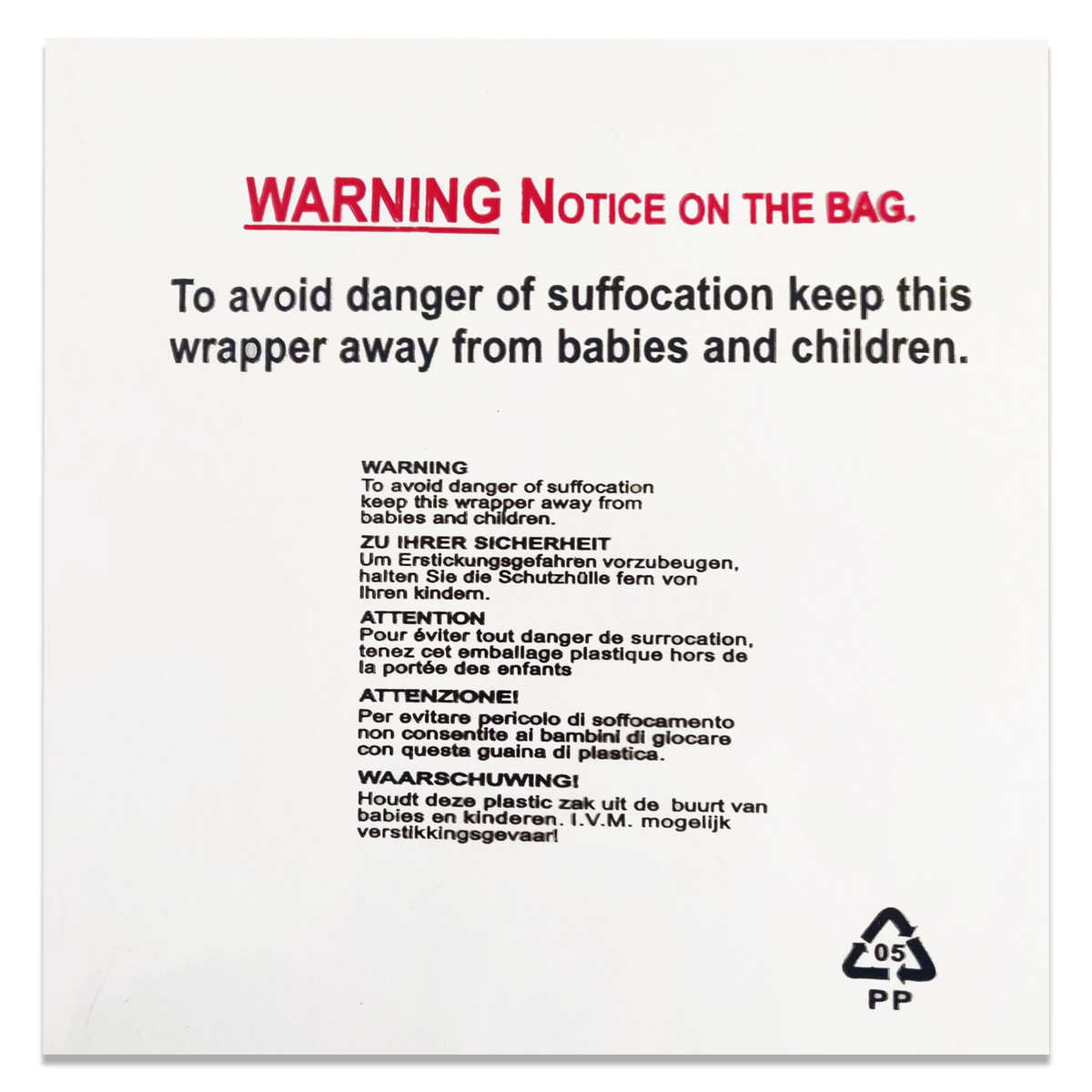 Clear Self Seal Bags (With Warning) - 12" x 16"